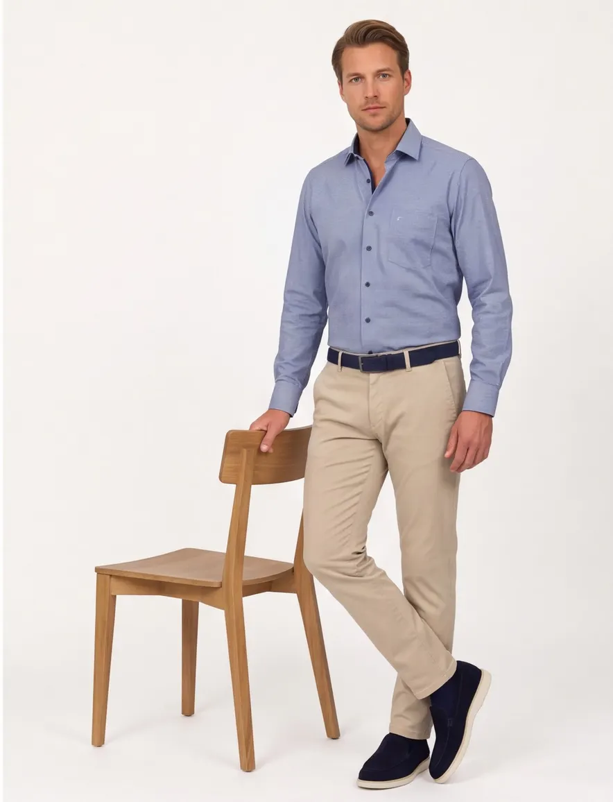 Casa Moda business overhemd normale fit blauw strijkvrij