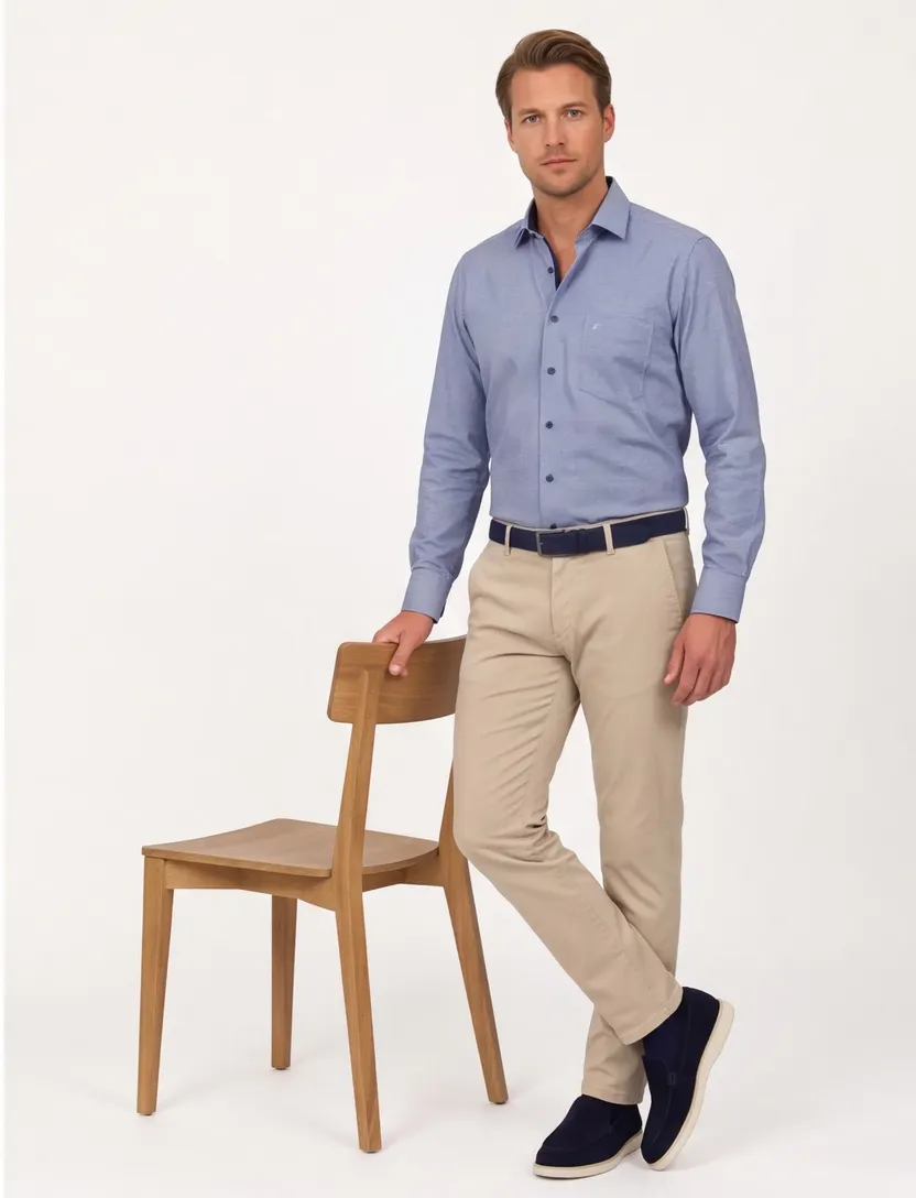 Strijkvrij Casa Moda overhemd normale fit blauw geprint