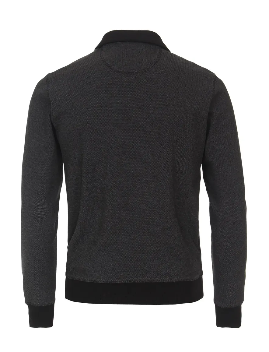 Trui half zip grijs gemêleerd Casa Moda katoen borstzak