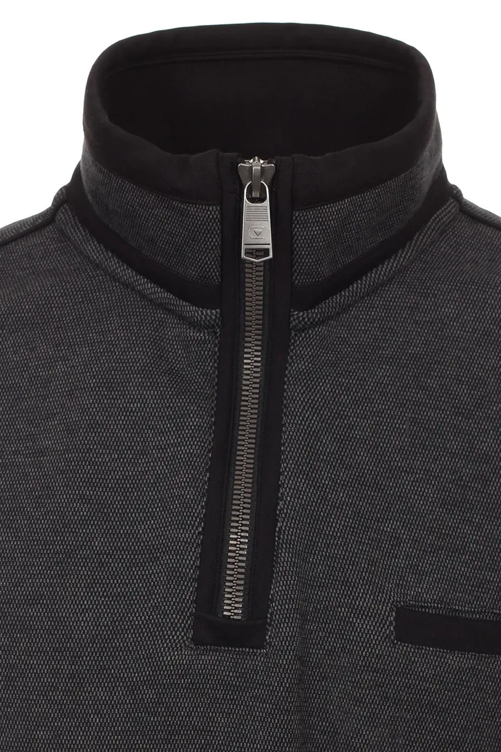Katoenen Casa Moda trui grijs gemêleerd half zip