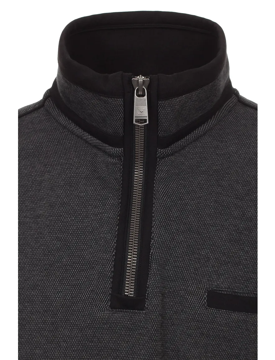 Trui half zip grijs gemêleerd Casa Moda katoen borstzak