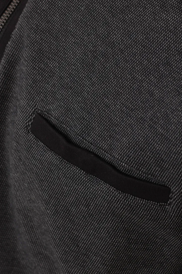 Katoenen Casa Moda trui grijs gemêleerd half zip