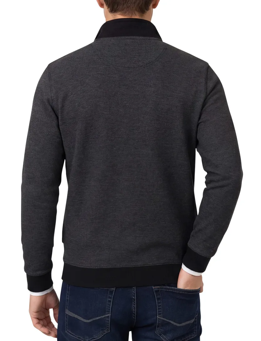 Katoenen Casa Moda trui grijs gemêleerd half zip