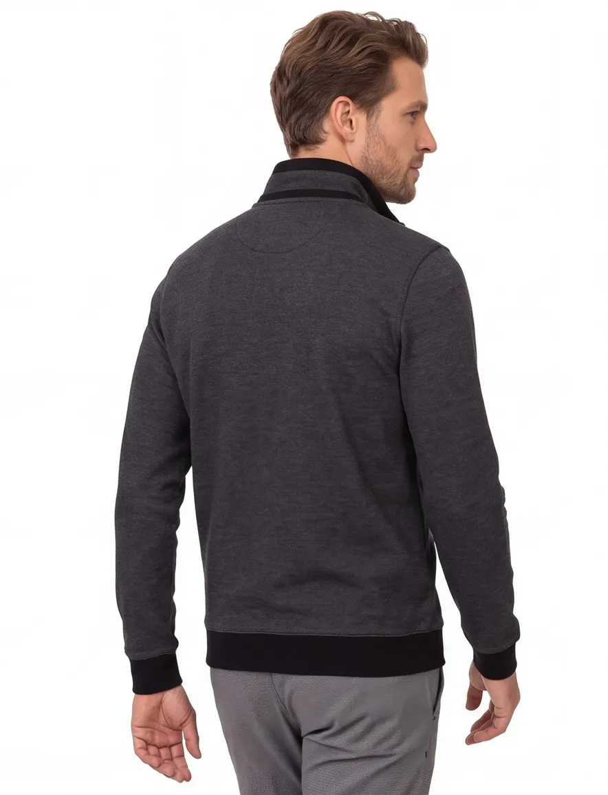 Trui half zip grijs gemêleerd Casa Moda katoen borstzak