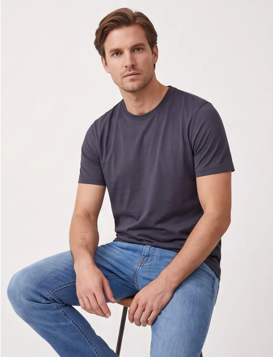 Casa Moda t-shirt grijs katoen wijde fit