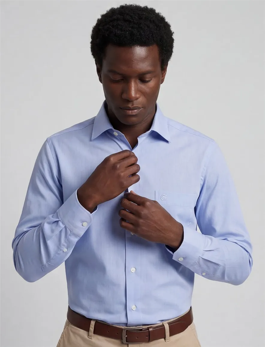 Casa Moda overhemd normale fit blauw met borstzak