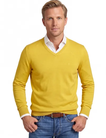 Casa Moda Casa Moda trui v-hals geel effen 100% katoen