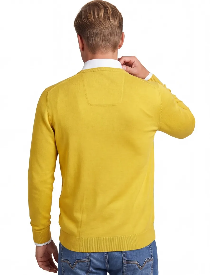 Casa Moda trui v-hals geel effen 100% katoen