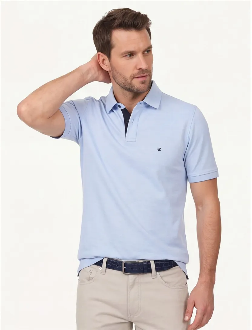 Katoenen Casa Moda polo stretch effen lichtblauw wijde fit