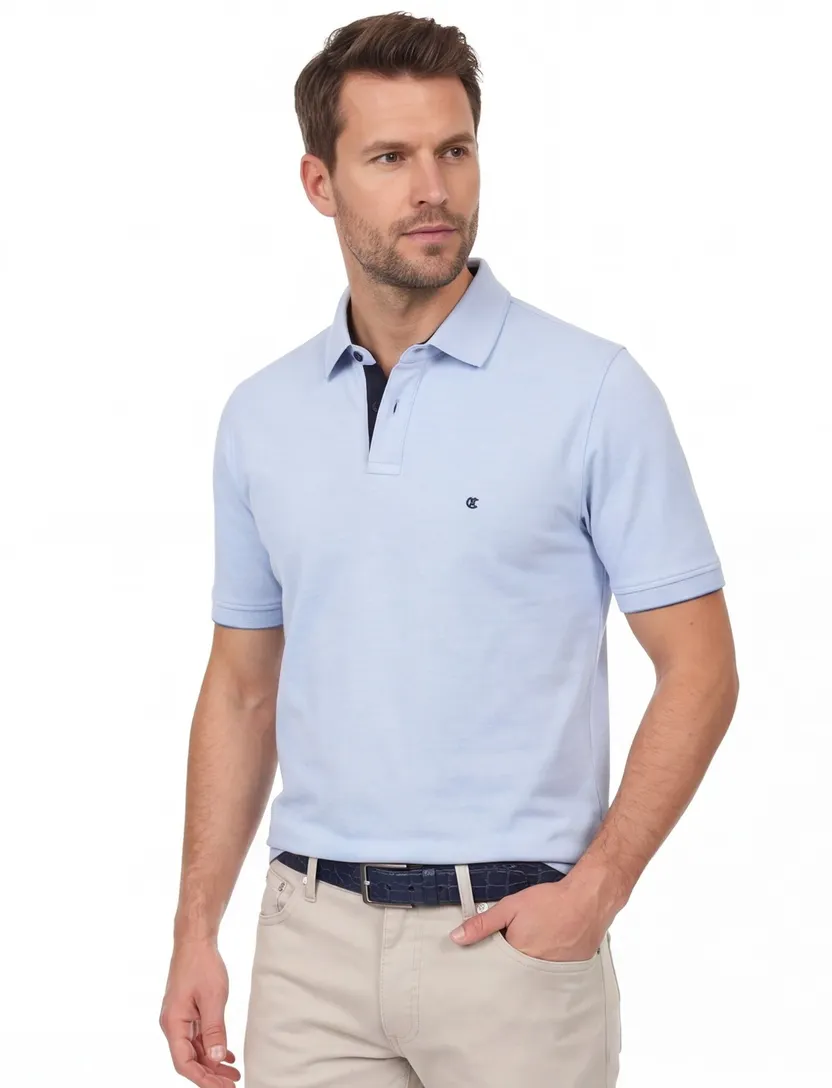 Katoenen Casa Moda polo stretch effen lichtblauw wijde fit