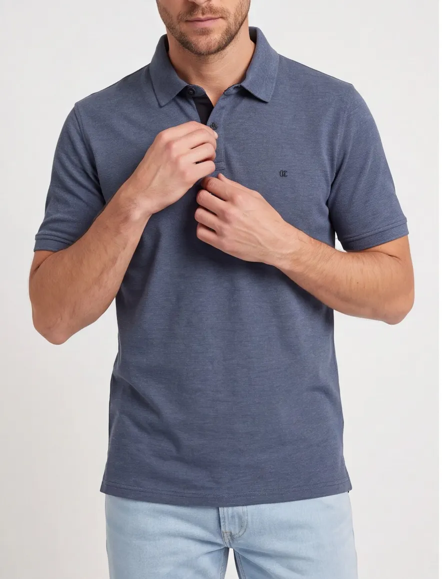 Casa Moda polo stretch effen donkerblauw katoen wijde fit