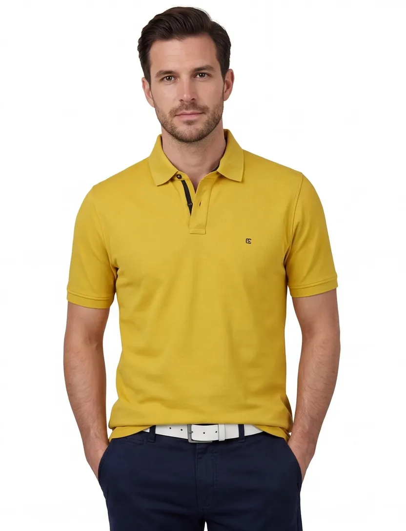 Casa Moda polo wijde fit geel met zwarte knopen
