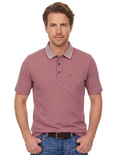 Casa Moda poloshirt korte mouw Casa Moda rood gemeleerd katoen