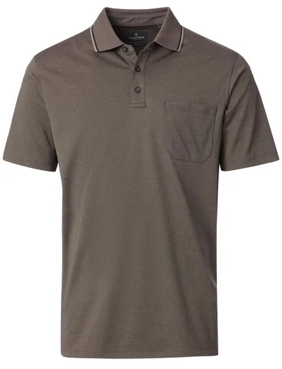 Casa Moda Casa Moda poloshirt korte mouw bruin gemeleerd wijde fit