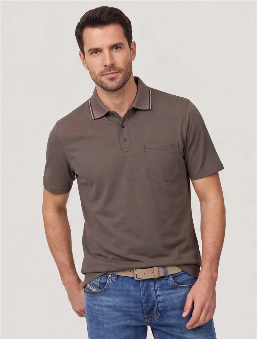 poloshirt korte mouw Casa Moda gemeleerd bruin