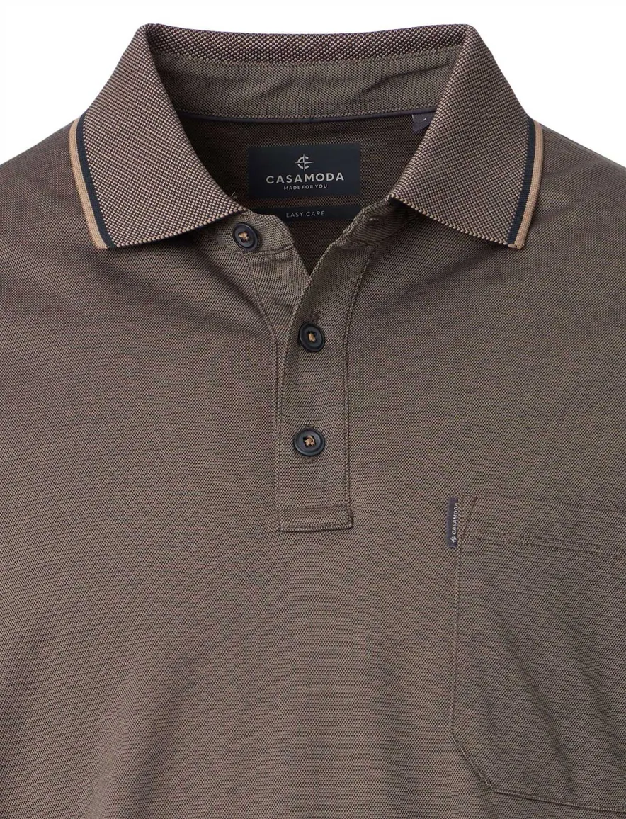 Casa Moda poloshirt korte mouw bruin gemeleerd wijde fit