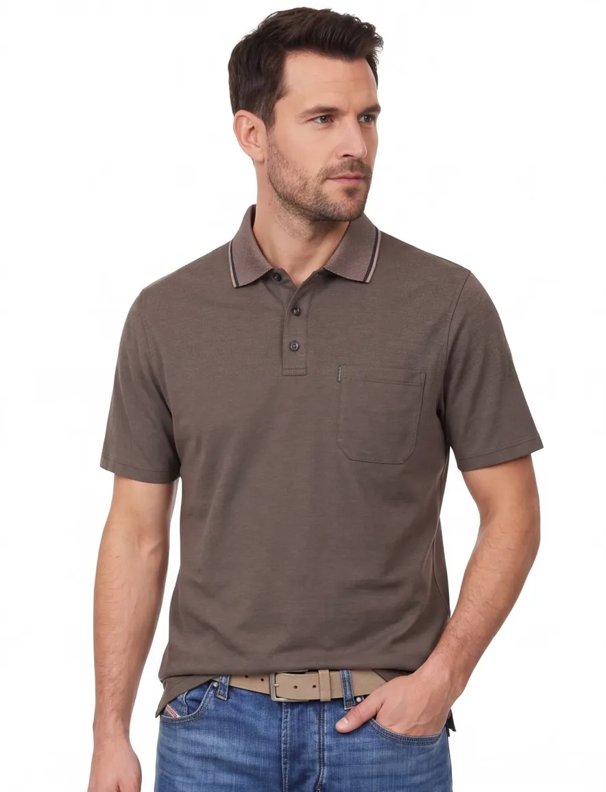 Casa Moda poloshirt korte mouw bruin gemeleerd wijde fit