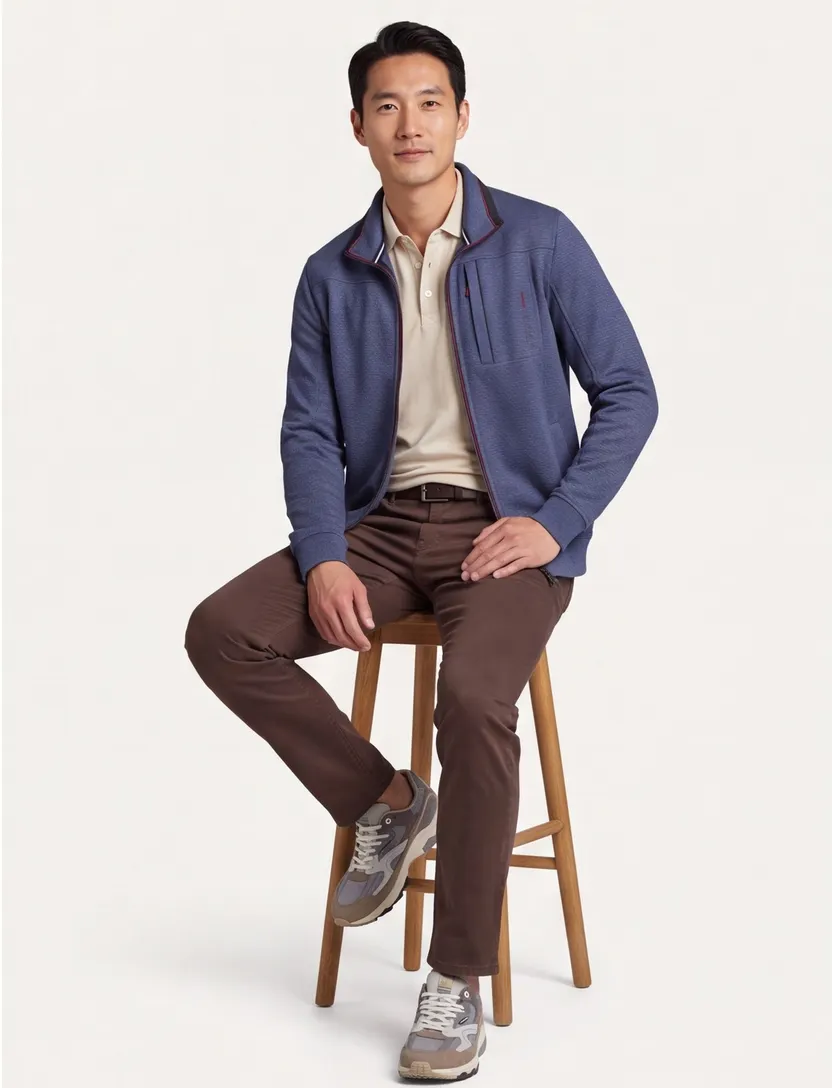 katoenen Casa Moda vest blauw borstzak