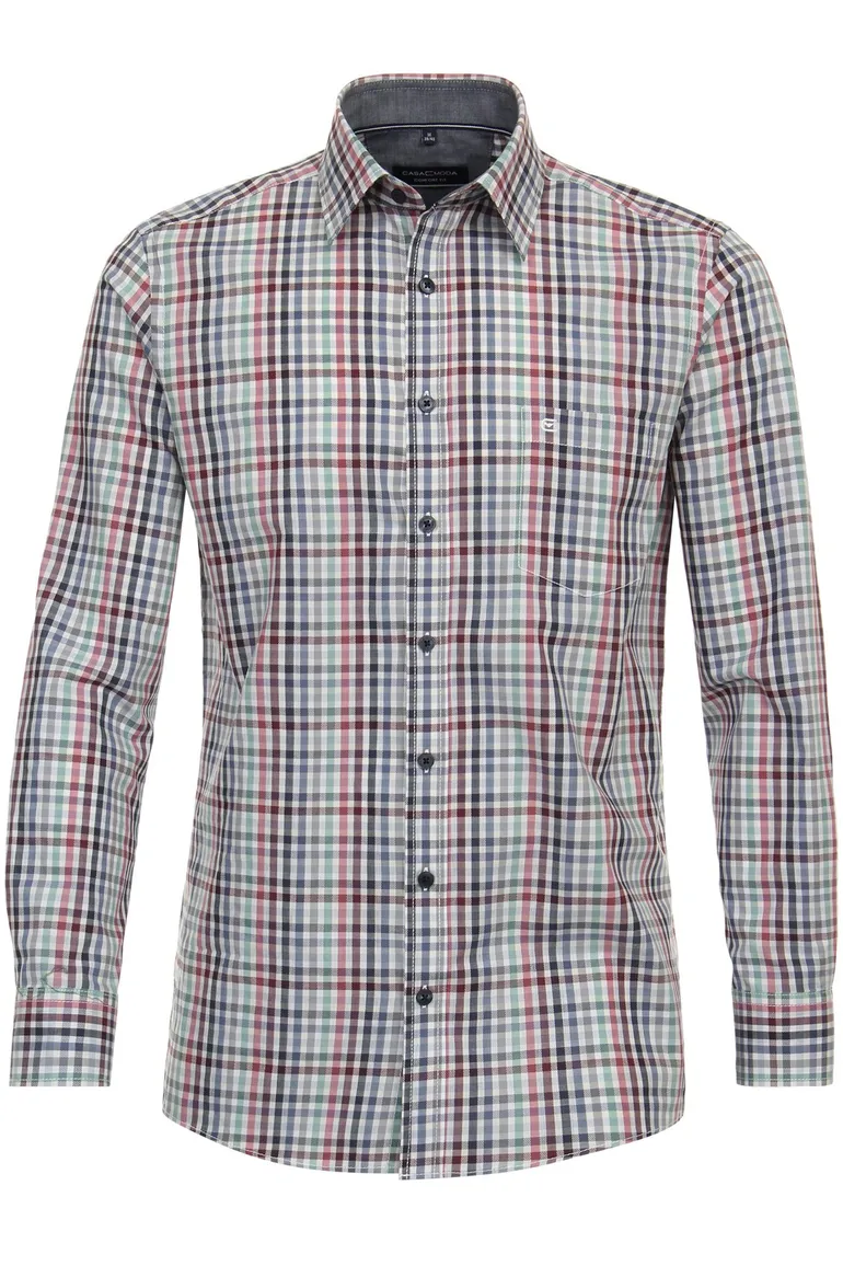 Casa Moda overhemd casual rood groen geruit comfort fit