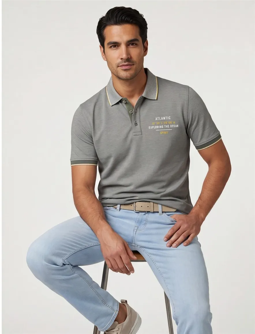 Casa Moda polo wijde fit groen katoen easy caze 3-knoops