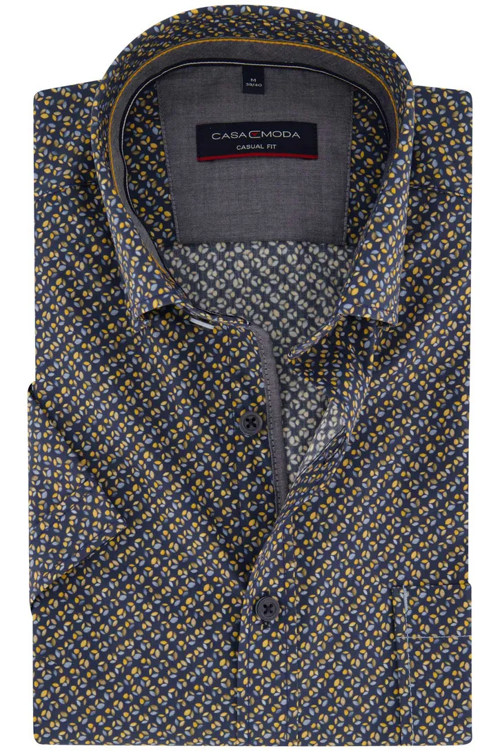 Donkerblauw geprint Casa Moda overhemd korte mouw