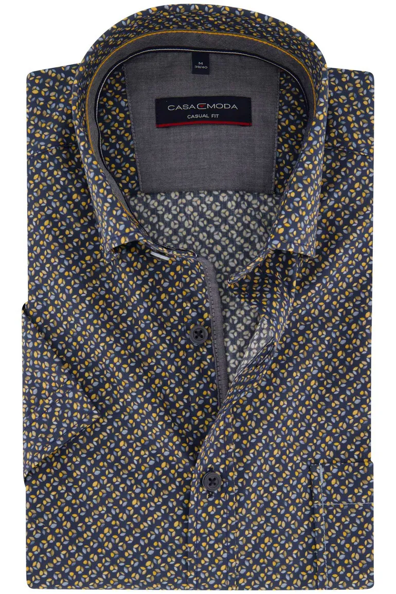 Donkerblauw geprint overhemd korte mouw Casa Moda