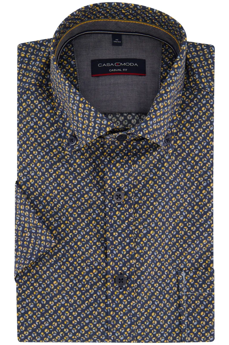 Donkerblauw geprint overhemd korte mouw Casa Moda