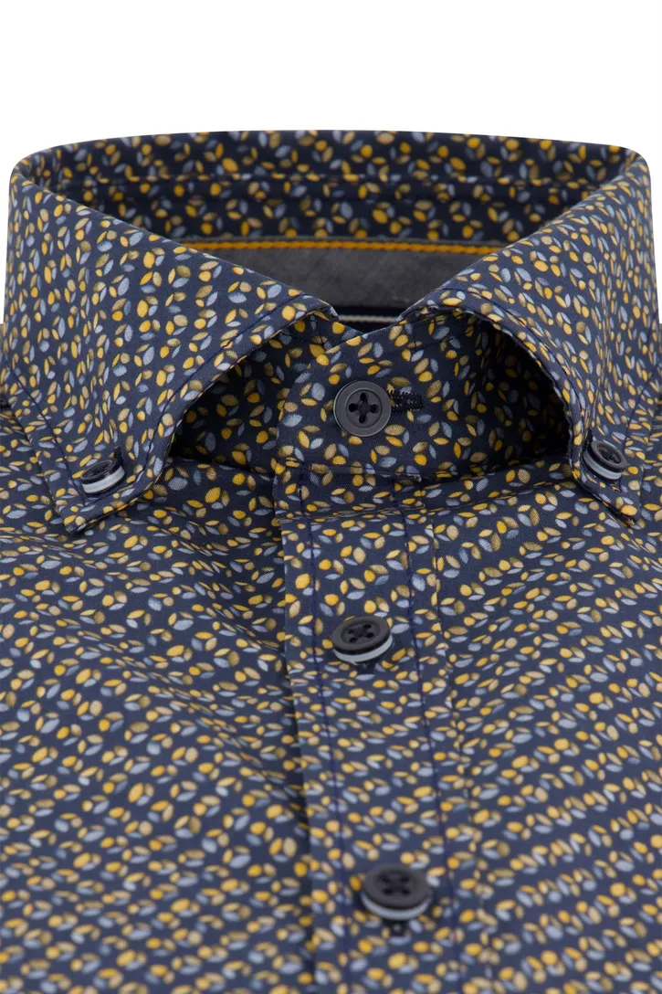 Donkerblauw geprint Casa Moda overhemd korte mouw
