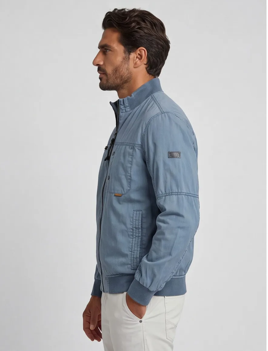 Camel Active tussenjas effen blauw rits + knoop wijde fit