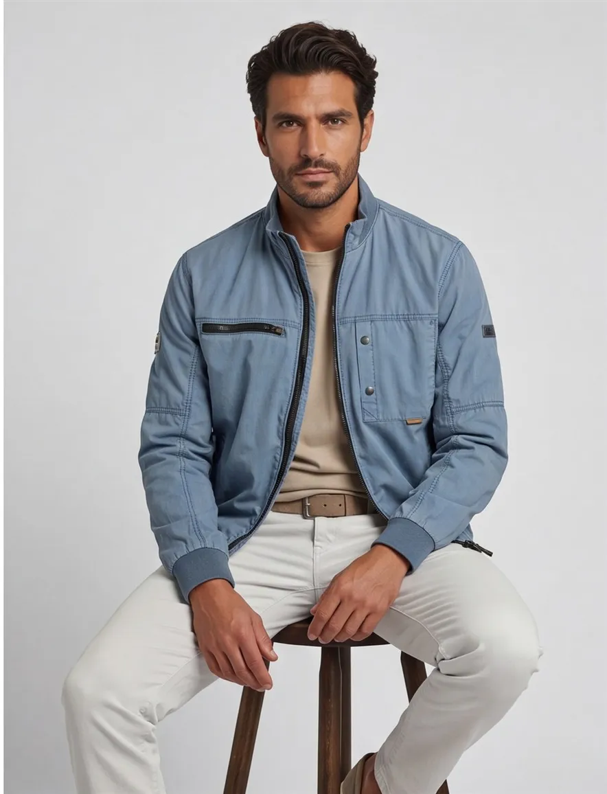 Camel Active tussenjas effen blauw rits + knoop wijde fit