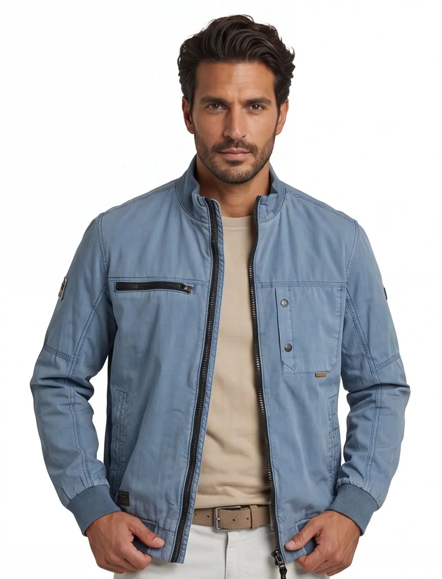 Camel Active tussenjas effen blauw rits + knoop wijde fit