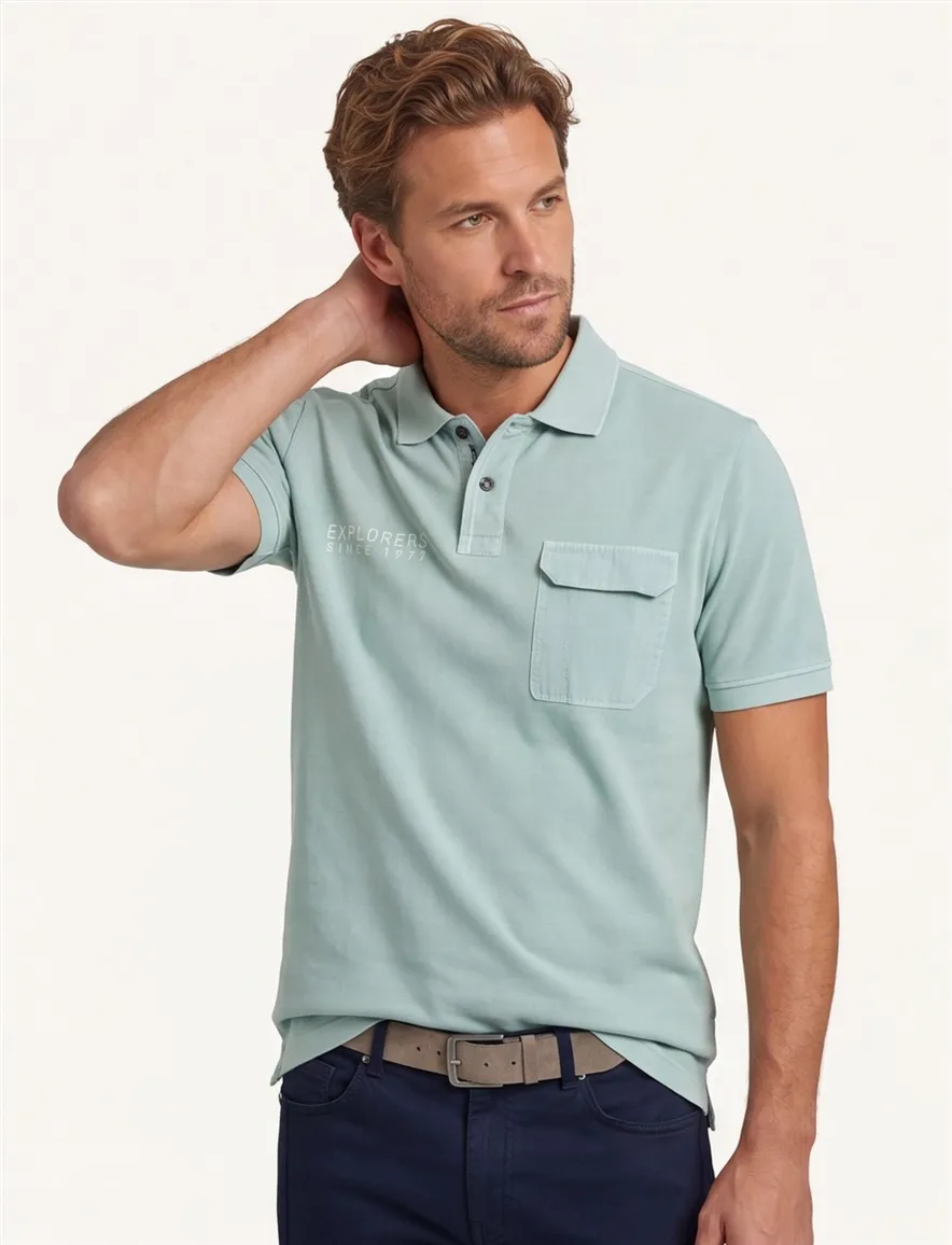 Camel Active polo wijde fit groen katoen effen
