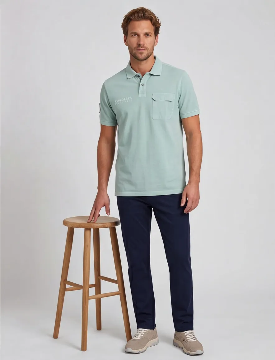 Camel Active polo wijde fit groen katoen effen