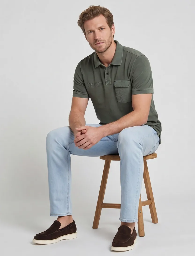 Camel Active poloshirt 2-knoops donkergroen borstzak