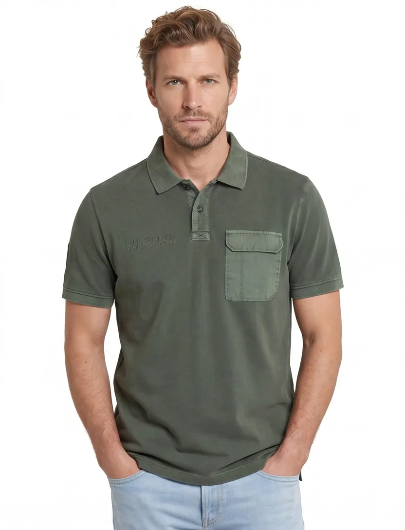 Camel Active poloshirt 2-knoops donkergroen borstzak