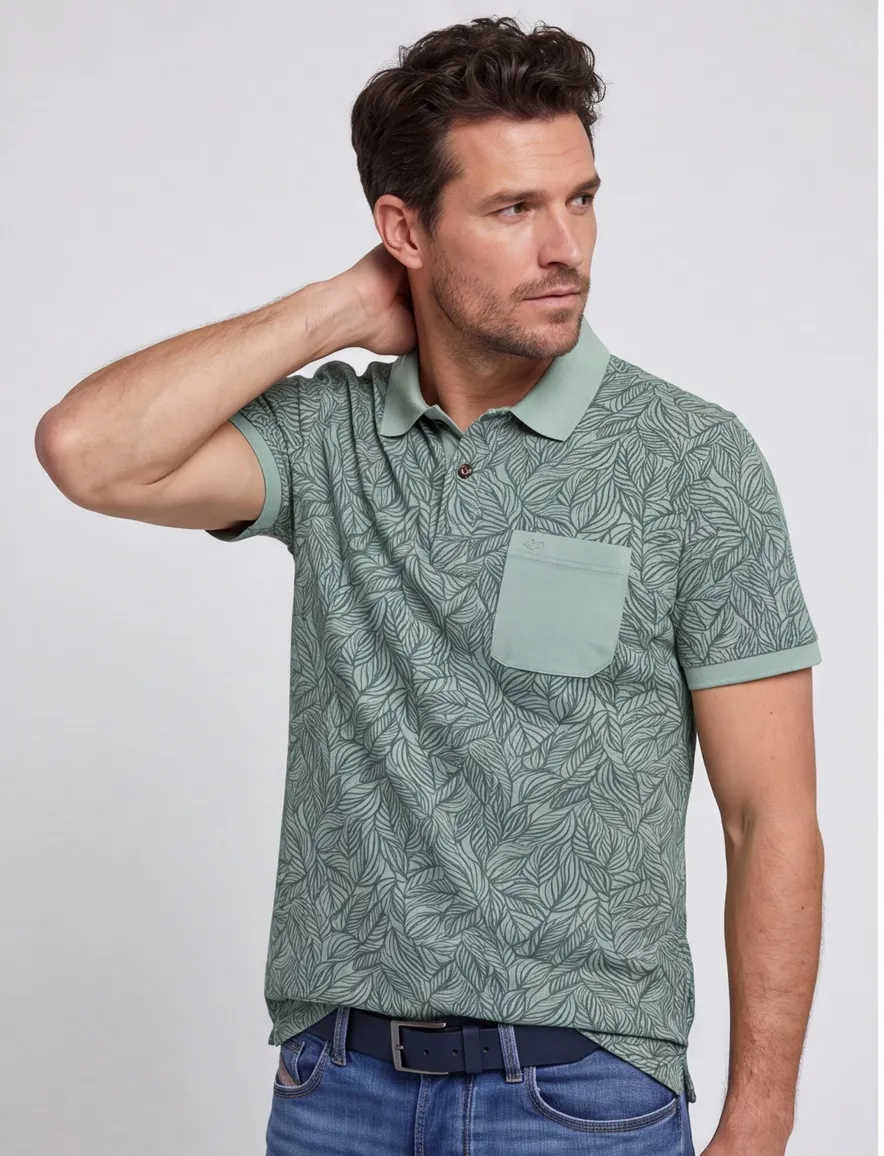 Camel Active polo wijde fit groen geprint