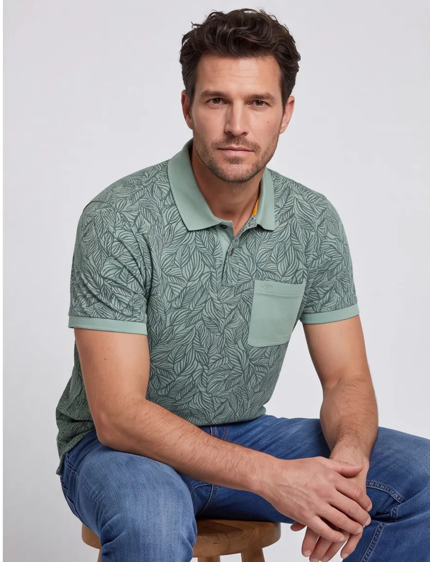 Camel Active polo wijde fit groen geprint