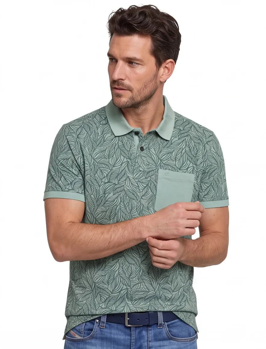 Camel Active polo wijde fit groen geprint