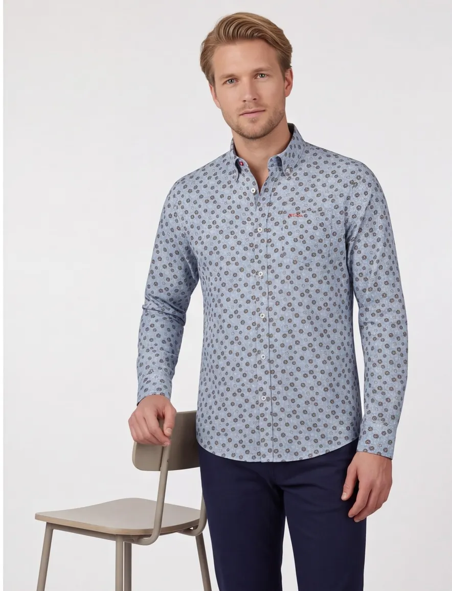 New Zealand overhemd normale fit blauw geprint