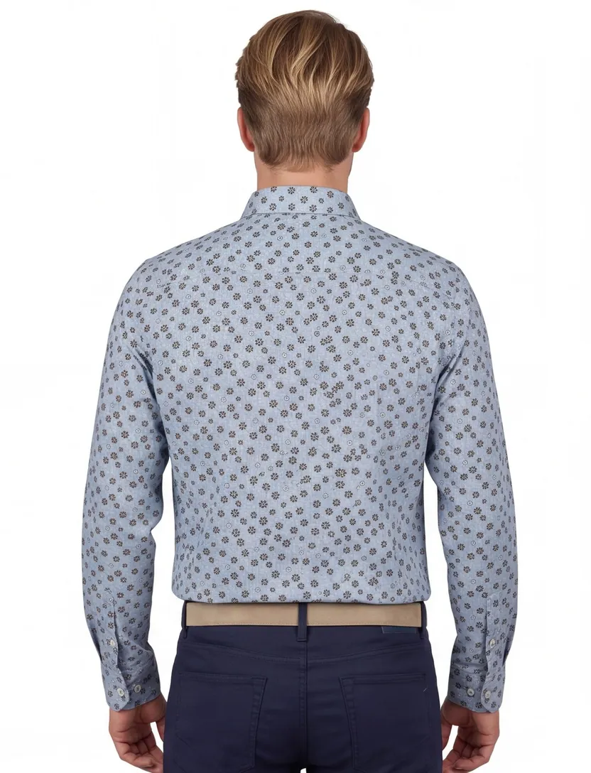 linnen New Zealand casual overhemd normale fit blauw geprint