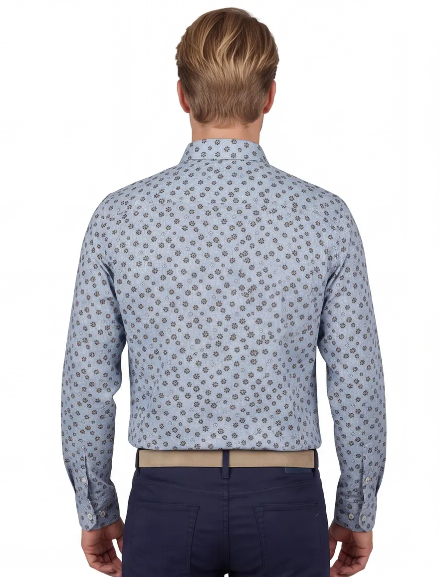 New Zealand overhemd normale fit blauw geprint