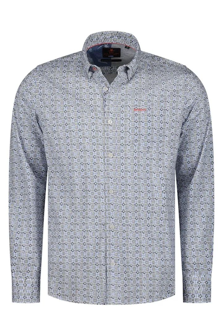 katoenen New Zealand casual overhemd normale fit blauw geprint