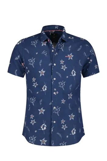 New Zealand New Zealand overhemd korte mouw normale fit donkerblauw geprint katoen