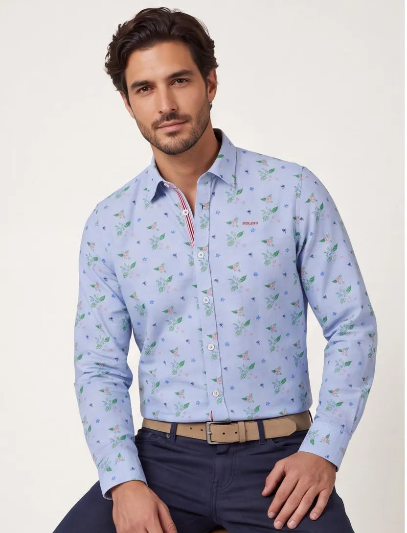 New Zealand casual overhemd blauw normale fit geprint