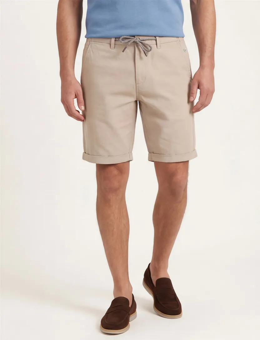 katoenen New Zealand korte broek beige effen