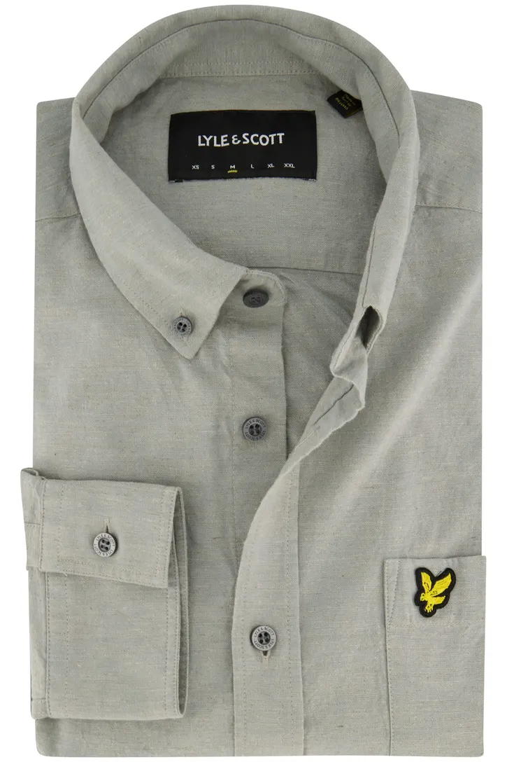 Lyle & Scott casual overhemd normale fit grijs/groen effen katoen