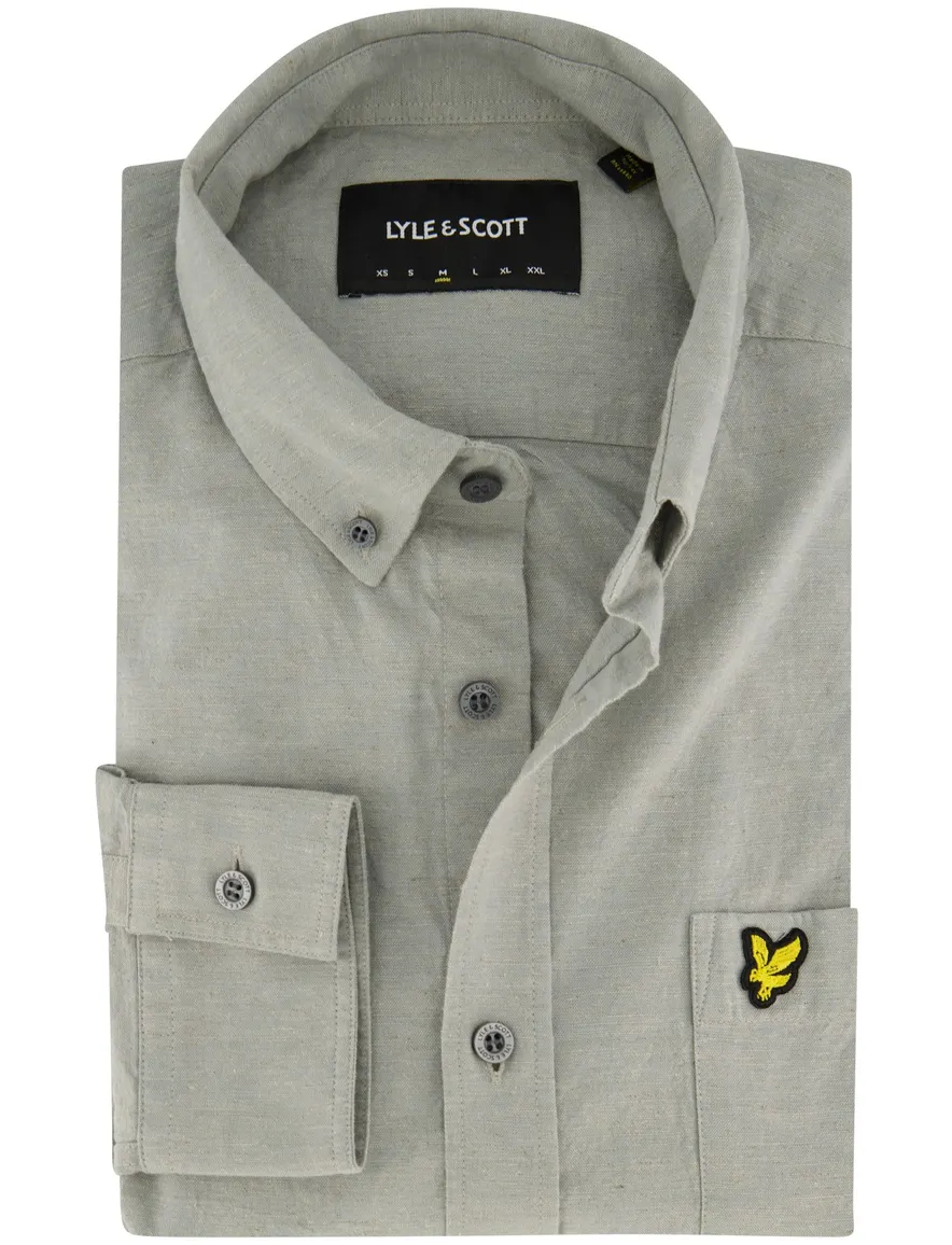 Lyle & Scott casual overhemd normale fit grijs/groen effen katoen