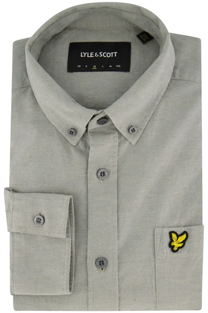 Lyle & Scott casual overhemd normale fit grijs/groen effen katoen
