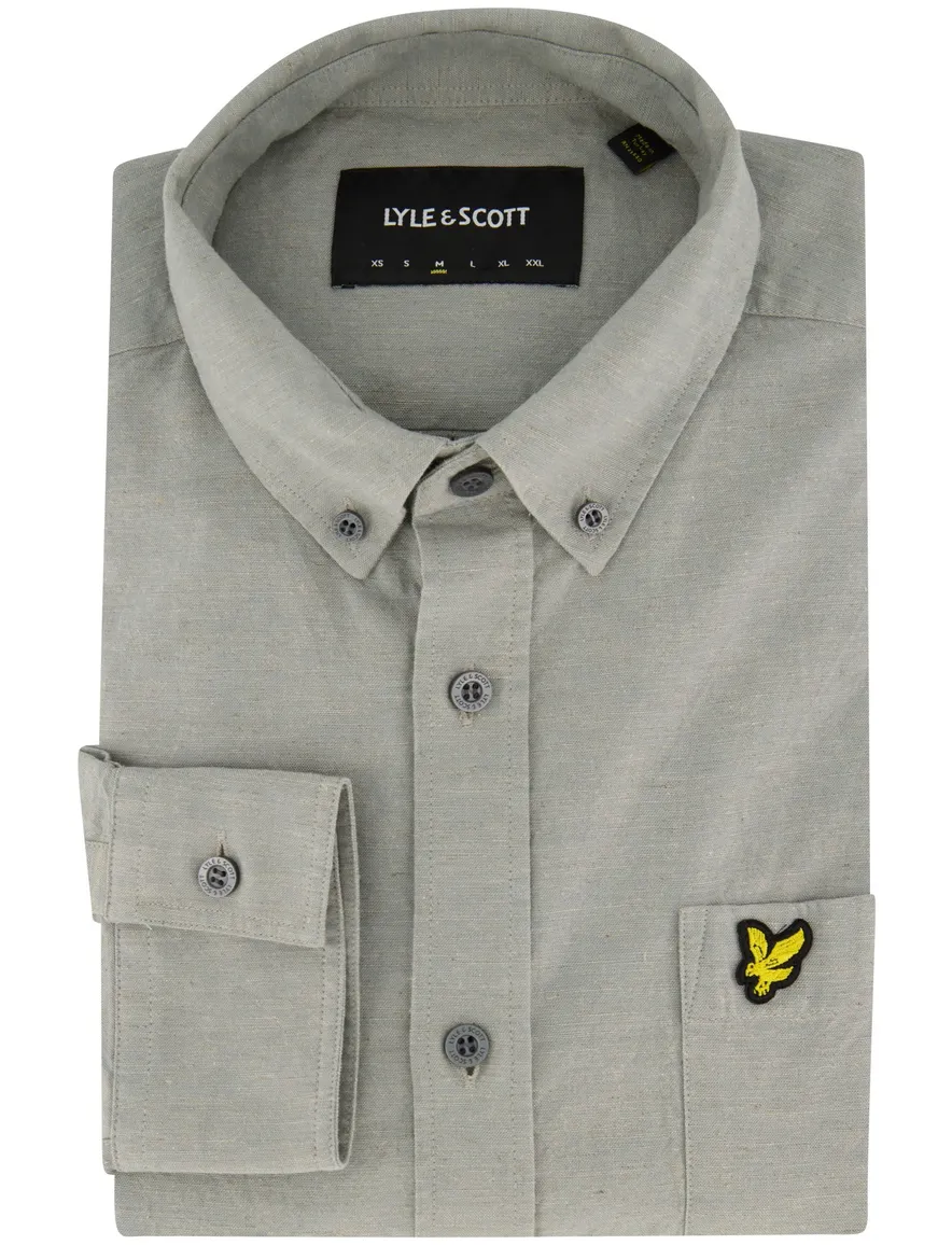 Lyle & Scott casual overhemd normale fit grijs/groen effen katoen