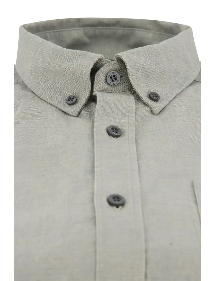 Lyle & Scott casual overhemd normale fit grijs/groen effen katoen